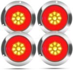 Biqing 4pcs 4" Feux Remorque LED Rond,12V 24V Led Feux Arrière de Remorque Rouge Feux Stop Ambre Indicateur Lamp Avec Lunette Chromée Eclairage pour Remorque Camion Van Remorque RV
