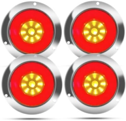 Biqing 4pcs 4" Feux Remorque LED Rond,12V 24V Led Feux Arrière de Remorque Rouge Feux Stop Ambre Indicateur Lamp Avec Lunette Chromée Eclairage pour Remorque Camion Van Remorque RV