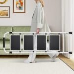 KINGRACK Escabeau 4 Marches Pliable, Escabeau Pliant avec Marchepied Antidérapant et Large, Mains Courantes, pour Adultes, Maison, Cuisine, Bureau, Escabot en Acier Robuste, Léger et Portable, Blanc – Image 2