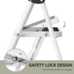 KINGRACK Escabeau 4 Marches Pliable, Escabeau Pliant avec Marchepied Antidérapant et Large, Mains Courantes, pour Adultes, Maison, Cuisine, Bureau, Escabot en Acier Robuste, Léger et Portable, Blanc – Image 6
