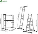 VOUNOT Échafaudage Aluminium 3 En 1 Échelle Stable Multifonction avec Plateforme de Travail  120 x 40cm Charge Max 150KG 6 Postions Échafaudage Mobile sur Roues avec Support à Outils – Image 2