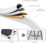 KINGRACK Escabeau 4 Marches Pliable, Escabeau Pliant avec Marchepied Antidérapant et Large, Mains Courantes, pour Adultes, Maison, Cuisine, Bureau, Escabot en Acier Robuste, Léger et Portable, Blanc – Image 7