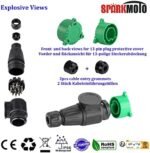 SPARKMOTO Prise Remorque 13 Broches Male Étanche, 12V Prise attelage 13 Broches Connecteur Prise de Remorque Male pour Porte-vélos, Camion,Caravane,Fiche Remorque 13 Broches avec Cache Vert(SK13P) – Image 3